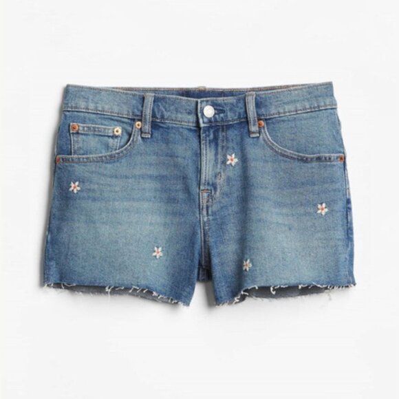 Gap - Mid-Rise 3" Floral Denim Shorts | Size 26 | Authentic Medium Blue - Picture 1 of 9